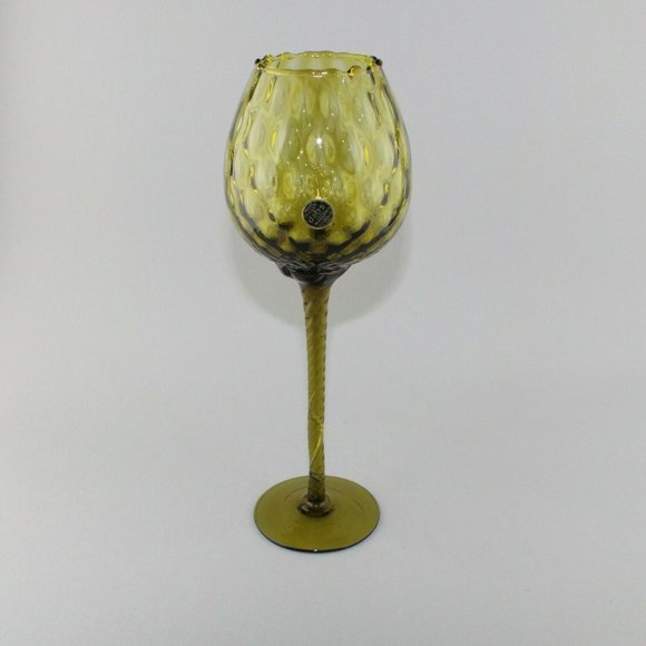 MCM Dabs Italy Dark Green Blown Glass Tall Stem - Picture 7 of 12